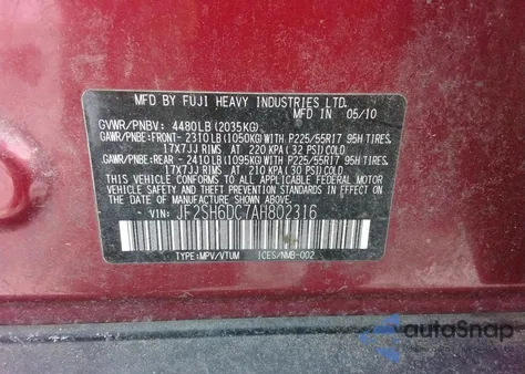 2010 Subaru Forester 2.5X Limited из США, поврежденный, VIN JF2SH6DC7AH802316